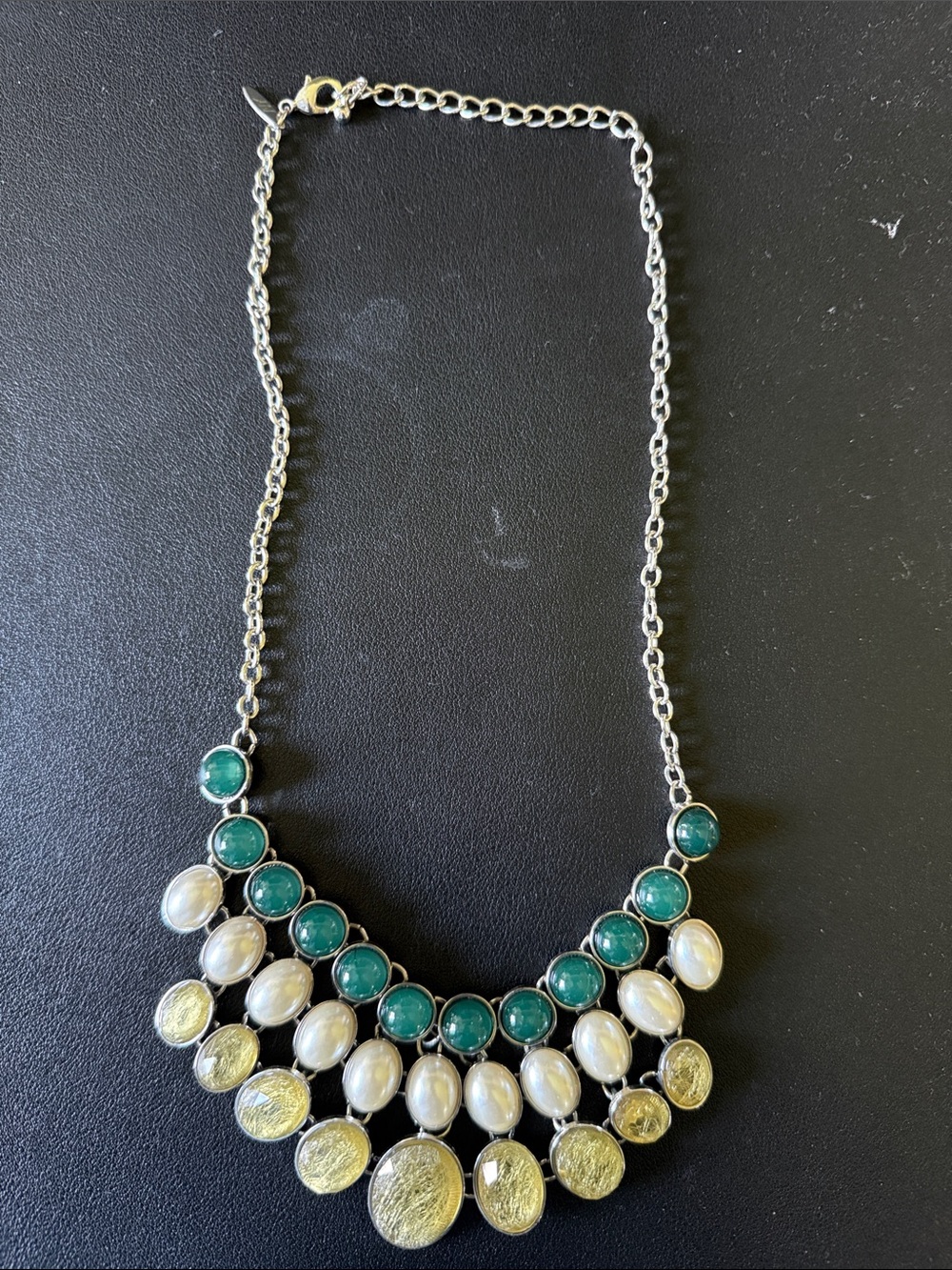 New York & Company Green, White & Gold Tiered Pendant Necklace